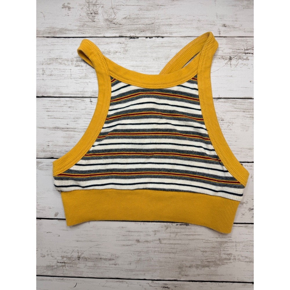 Out From Under Urban Outfitters Mustard Striped Ribbed Knit Cross Back Crop Top